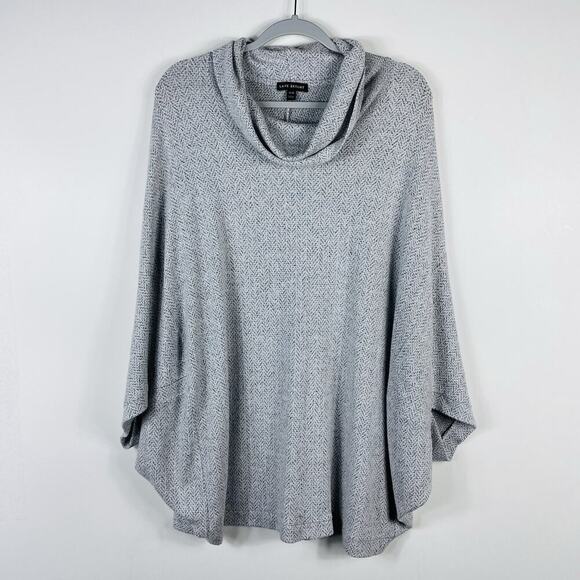 Lane Bryant Plus Size 14 16 Herringbone Cowl Neck Poncho Sweater Gray - Picture 3 of 8